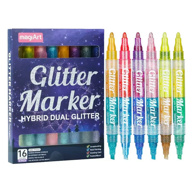 Set 8 Marcadores de Gel con Glitter Neón Doble Punta 1