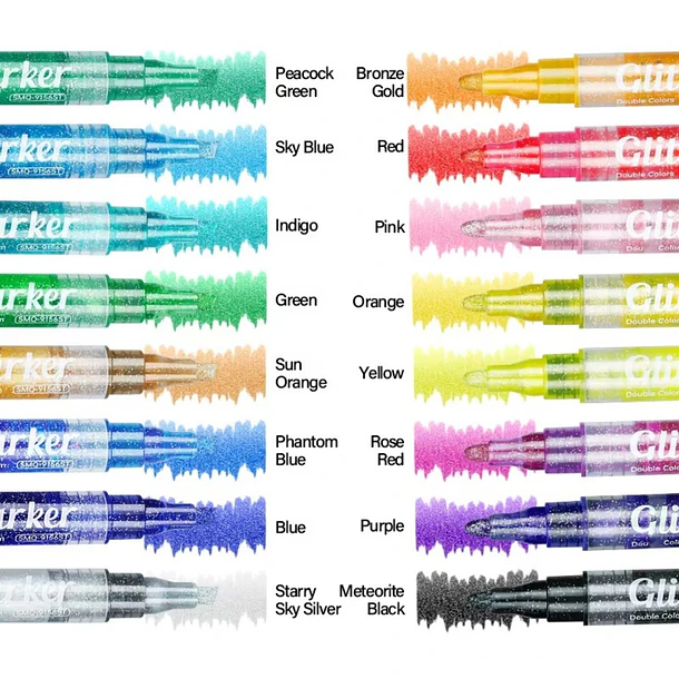 Set 8 Marcadores de Gel con Glitter Neón Doble Punta 3