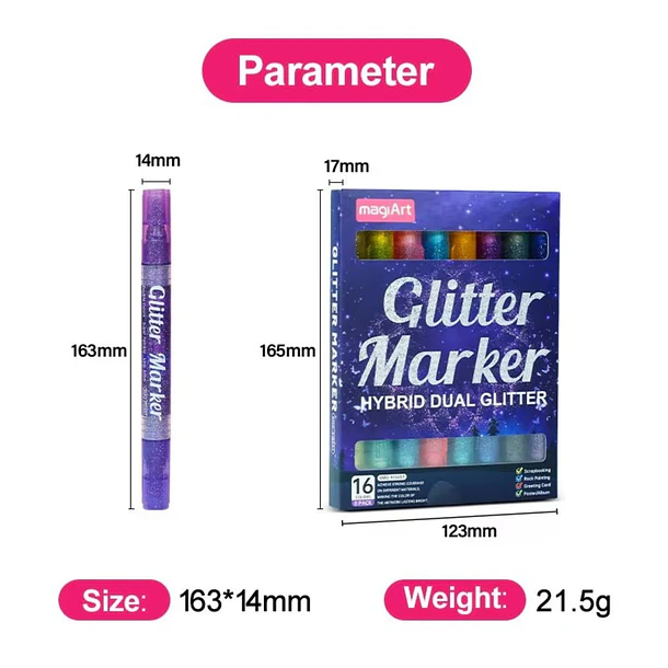 Set 8 Marcadores de Gel con Glitter Neón Doble Punta 5