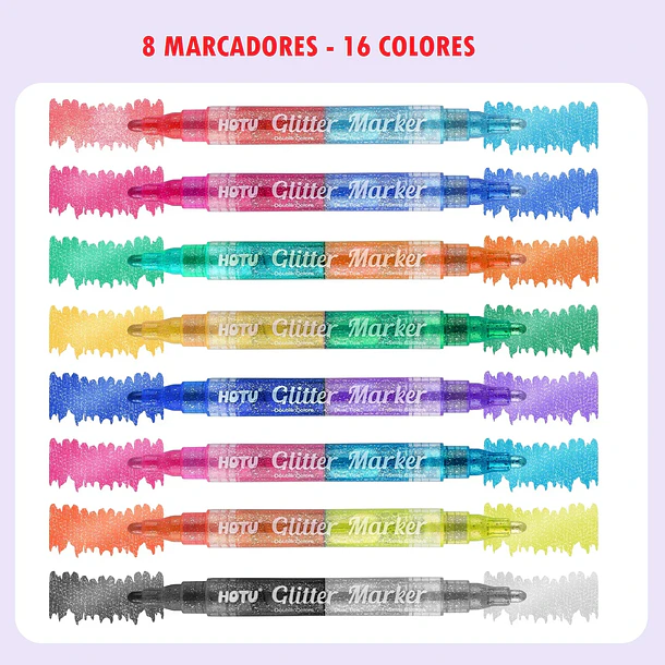 Set 8 Marcadores de Gel con Glitter Neón Doble Punta 6