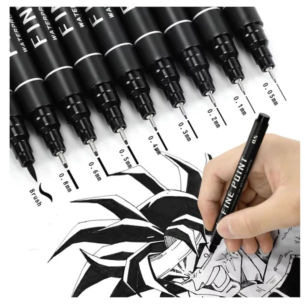 Set de 9 Tiralíneas Negros con 9 Graduaciones de Precisión (0.05 a 0.8 mm + Brush) 3