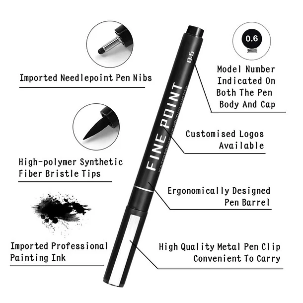 Set de 9 Tiralíneas Negros con 9 Graduaciones de Precisión (0.05 a 0.8 mm + Brush) 4