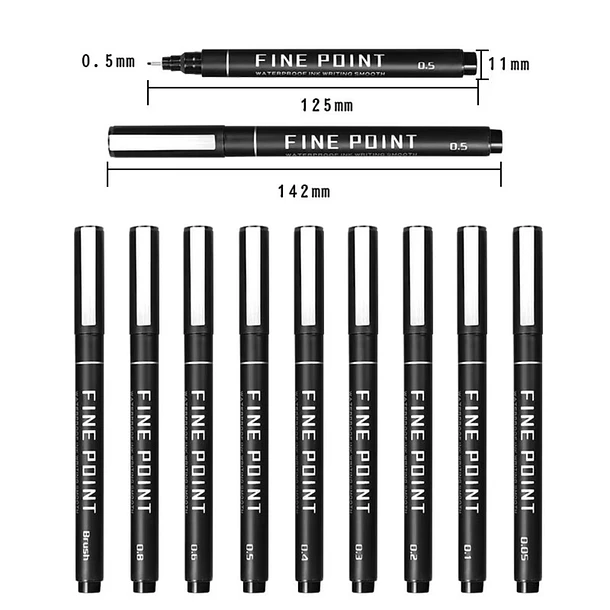 Set de 9 Tiralíneas Negros con 9 Graduaciones de Precisión (0.05 a 0.8 mm + Brush) 5