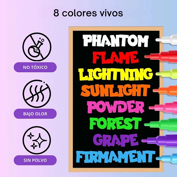 Marcadores de Tiza Líquida Neón 8 Colores | Borrables para Vidrio y Pizarras - 3mm 6