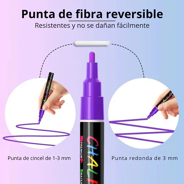 Marcadores de Tiza Líquida Neón 8 Colores | Borrables para Vidrio y Pizarras - 3mm
