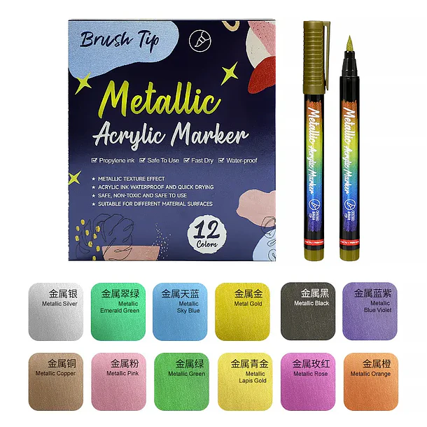 Marcadores Acrílicos Metálicos 12 colores 6
