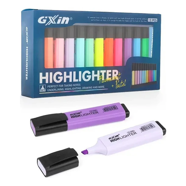 Set Marcadores Destacadores Fluorescentes Pastel 12 Colores Multicolor