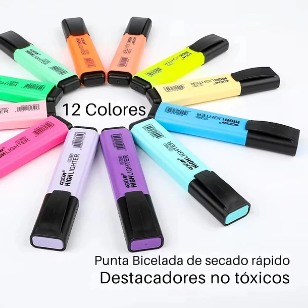 Set Marcadores Destacadores Fluorescentes Pastel 12 Colores Multicolor 3