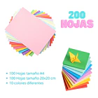200 Hojas Papel De Color Dos Tamaños A4 Y 20x20 Apto Origami Varios Hoja Color 2