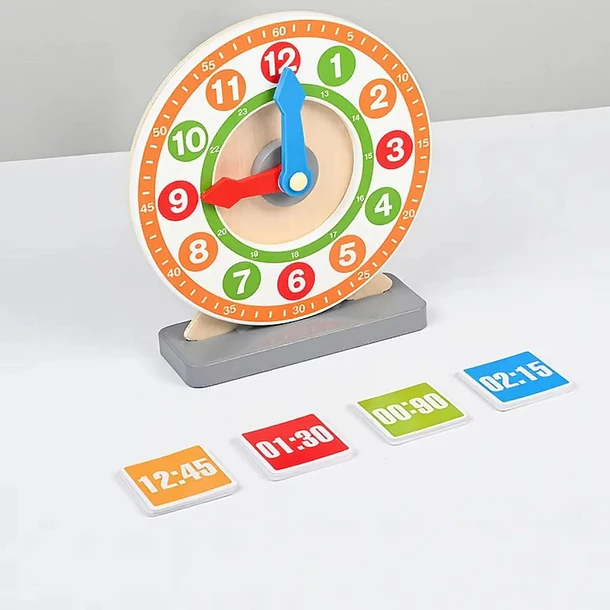Reloj De Madera Didáctico Para Aprender La Hora +48 Tarjetas 4