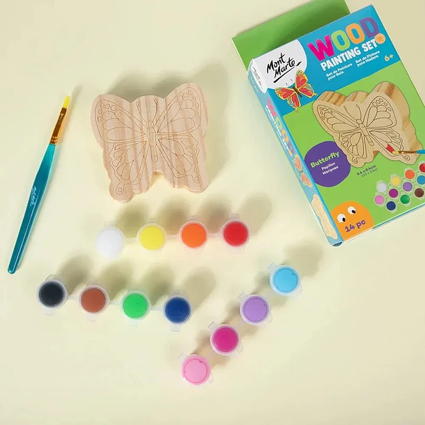 Kit De Pintura Sobre Madera Mont Marte Mariposa 14 Piezas 3