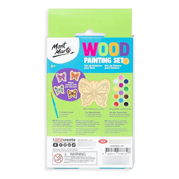 Kit De Pintura Sobre Madera Mont Marte Mariposa 14 Piezas 8