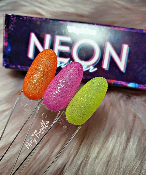 Colección de Acrílicos 3 colores Glitter Neon