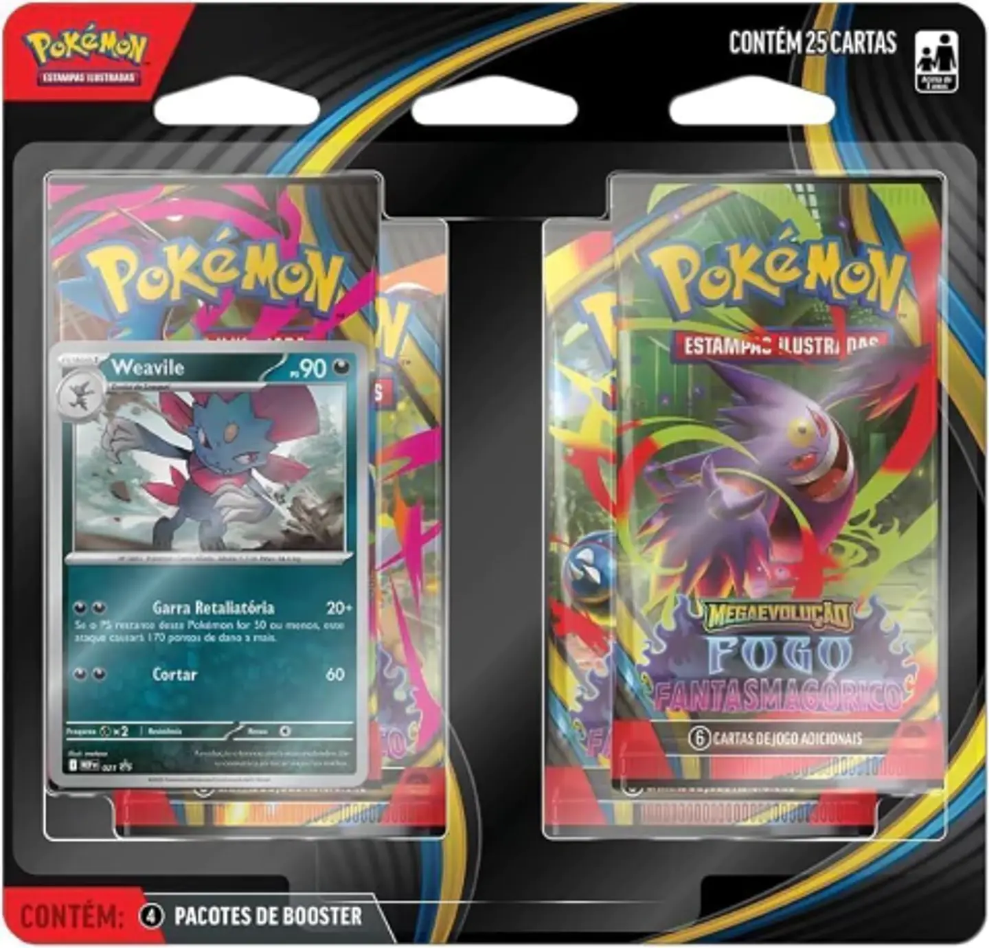 Blister Quadruplo Pokémon Weavile ME 2 Fogo Fantassmagorico - Copag 1