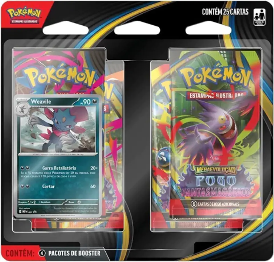 Blister Quadruplo Pokémon Weavile ME 2 Fogo Fantassmagorico - Copag 1