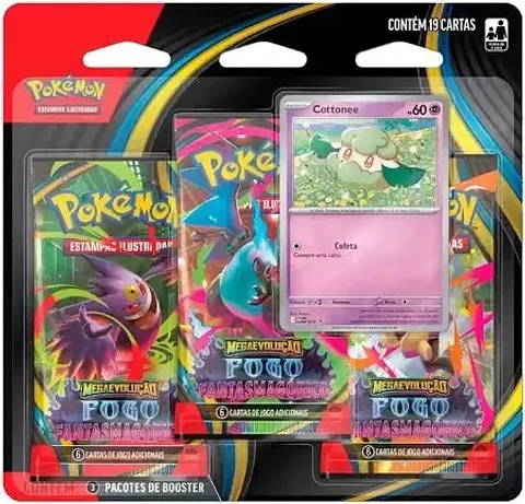 Blister Triplo Pokémon Cottonee ME 2 Fogo Fantassmagorico - Copag