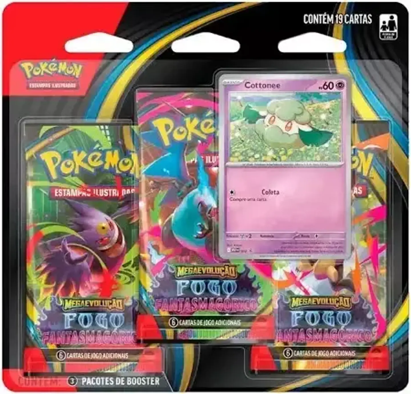 Blister Triplo Pokémon Cottonee ME 2 Fogo Fantassmagorico - Copag 1