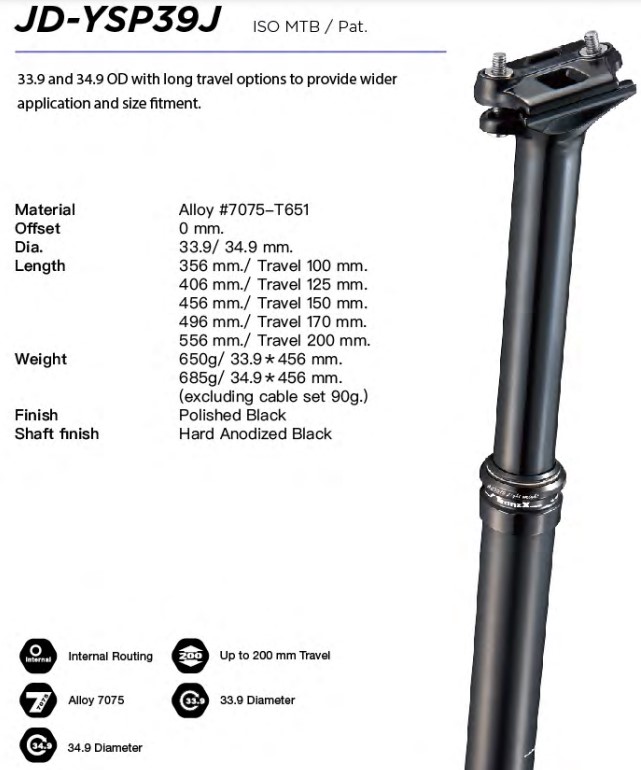 TUBO DROPPER 34.9 150mm TRANZX ICR JD-YSP39J