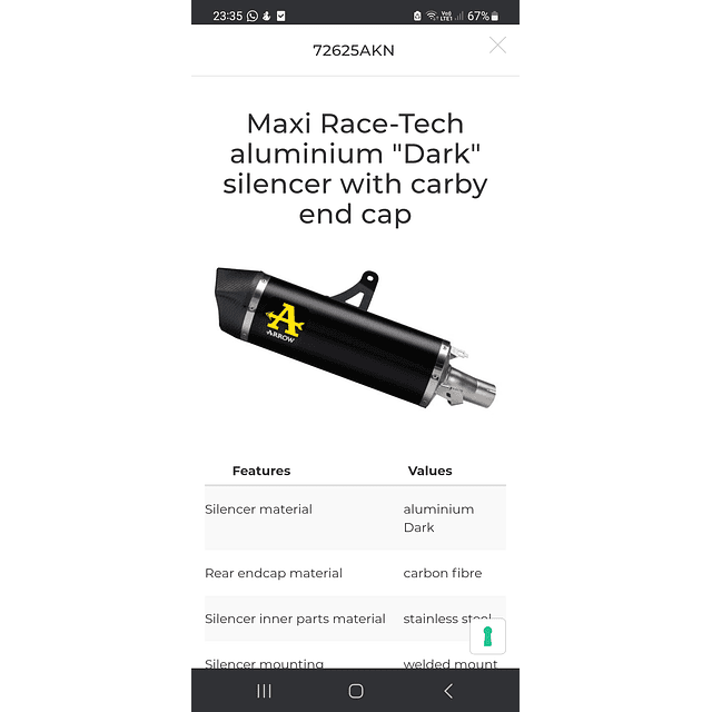 Escape/silenciador Arrow aluminio carbon cap