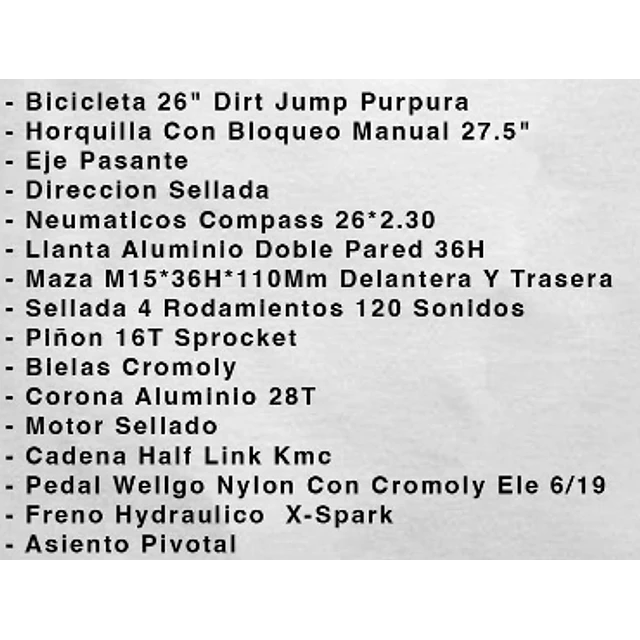 Bicicleta Dirtera Eclipse 26" horquilla 27.5" 