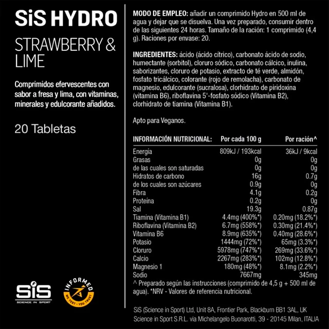 Caja SIS Electrolitos Hydro  20T 8U SABORES