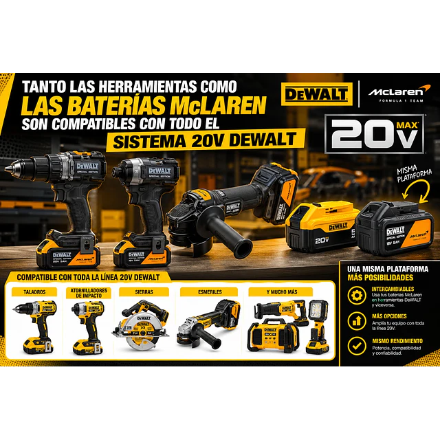 Kit Mclaren TaladroPercutor 20V XR + 2B 5AH + TSTAK DEWALT