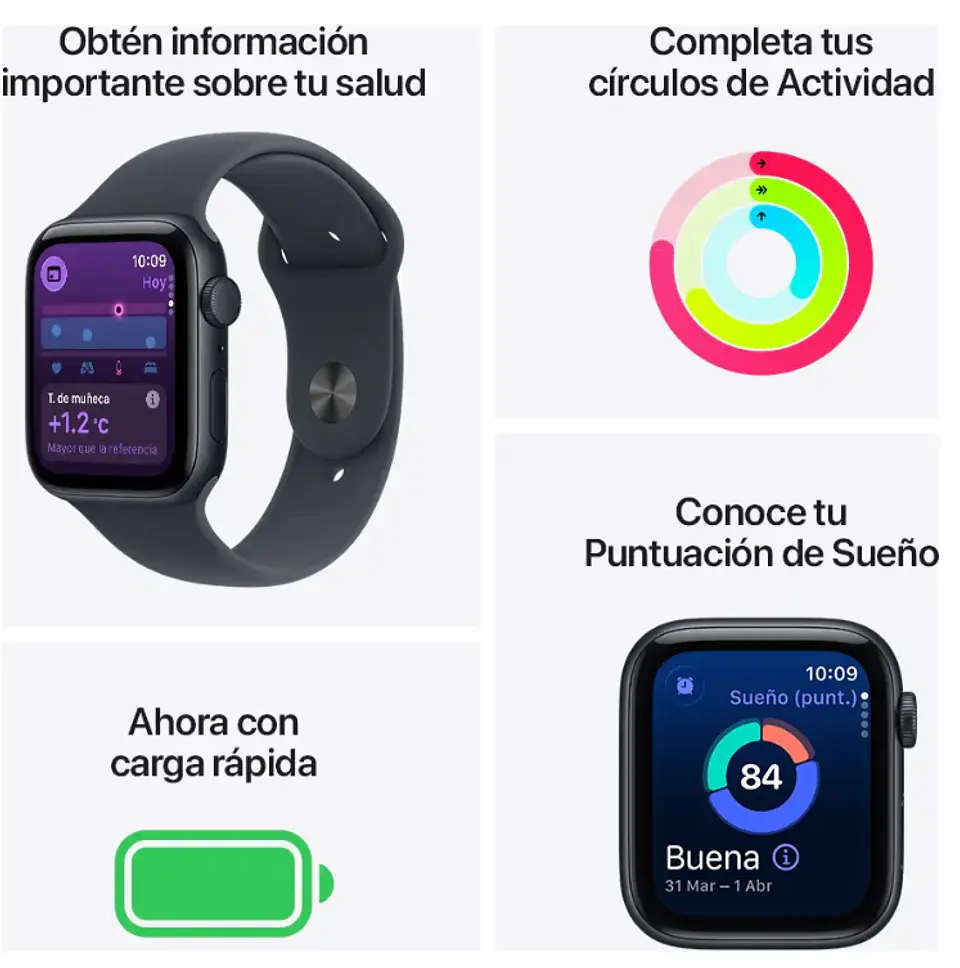 Apple Watch SE 3 GPS • Caja de aluminio color medianoche de 40 mm • Correa deportiva color medianoche 3
