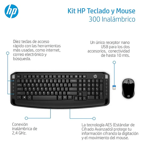 Combo Teclado Mouse Inalámbricos Hp 300