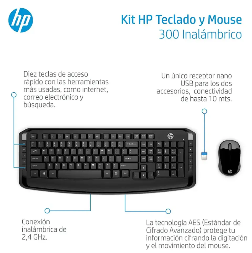 Combo Teclado Mouse Inalámbricos Hp 300 1