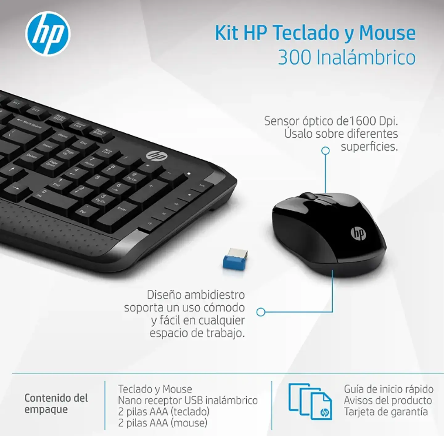 Combo Teclado Mouse Inalámbricos Hp 300 3