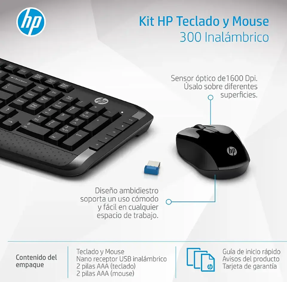 Combo Teclado Mouse Inalámbricos Hp 300 3