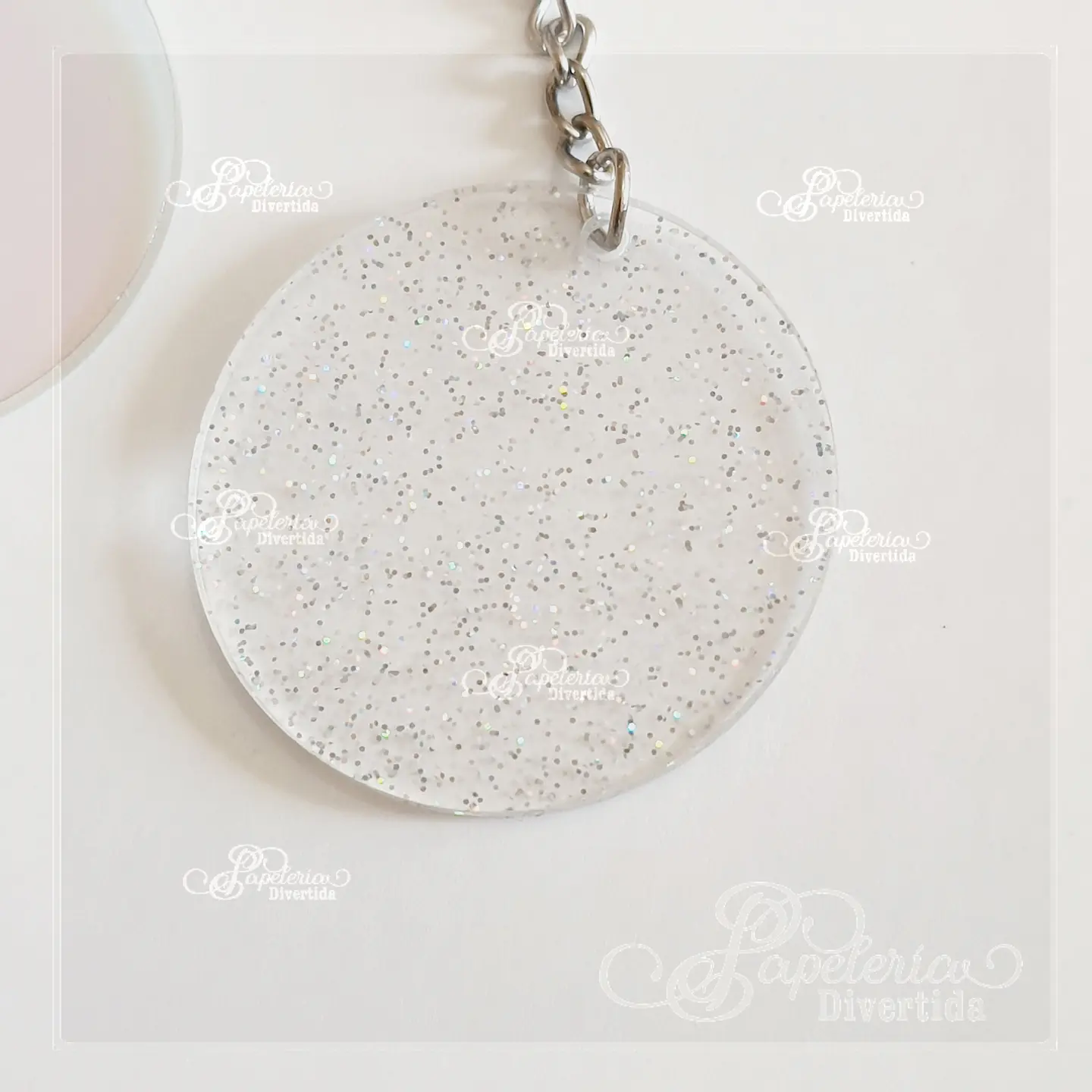 Llaveros acrilicos glitter circulo 5cm 5