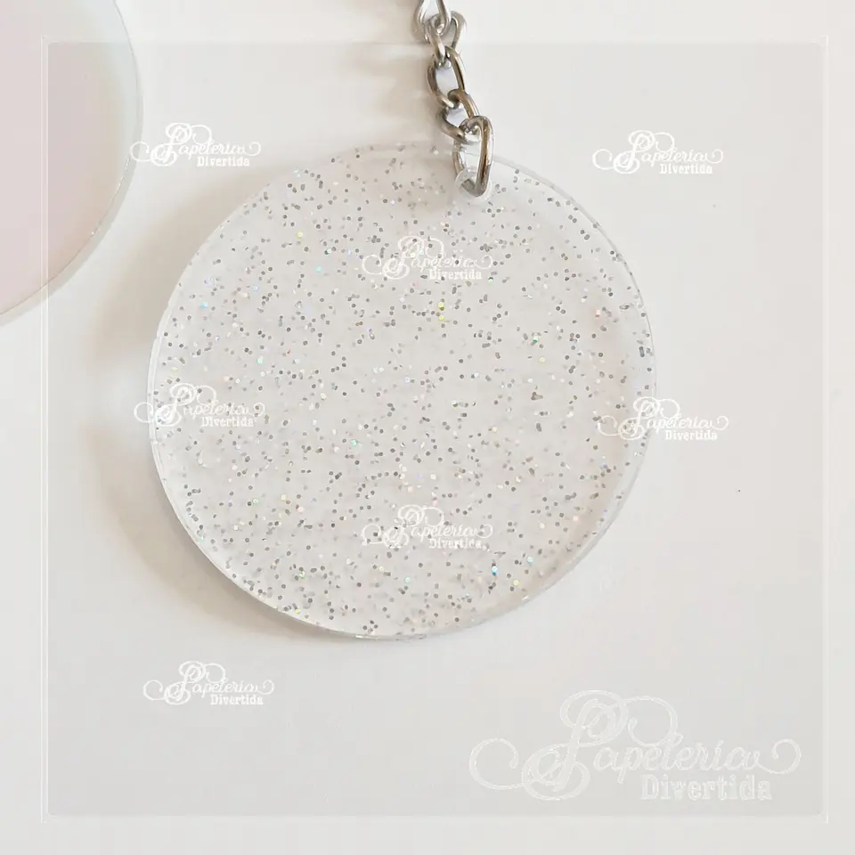 Llaveros acrilicos glitter circulo 5cm 5