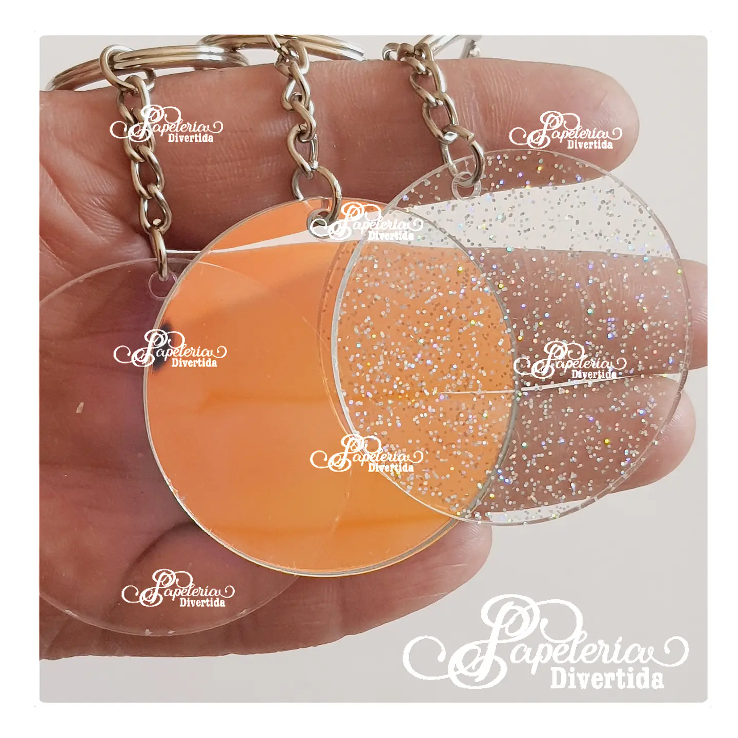 Llaveros acrilico transparentes tornasol 2