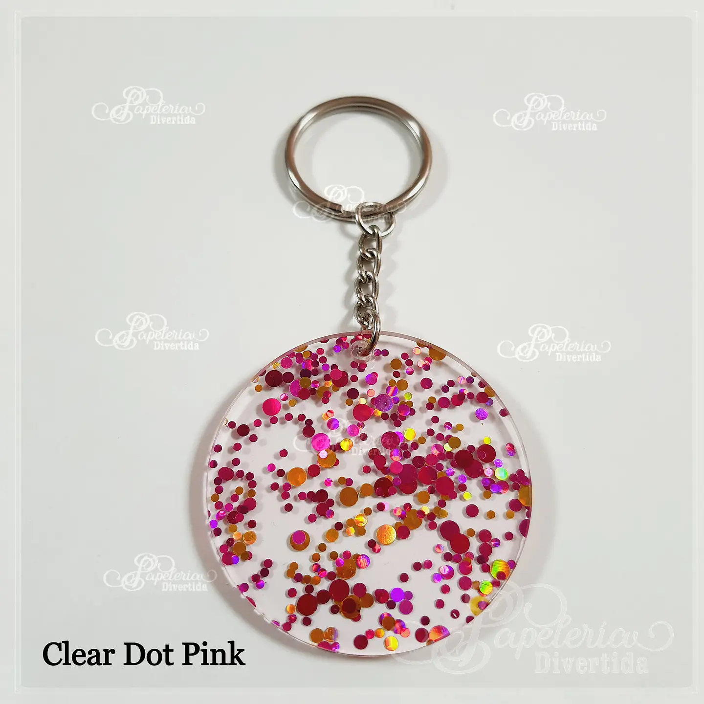 Llaveros acrilicos glitter circulo 5cm 9