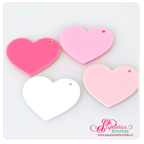 Llaveros de acrílico 3mm forma corazón 6x5cm  colores  SIN argollas