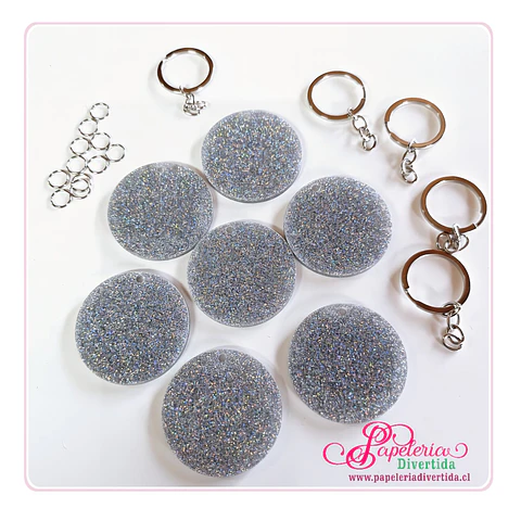 Acrilicos para llaveros Circulo 5cm Glitter Silver
