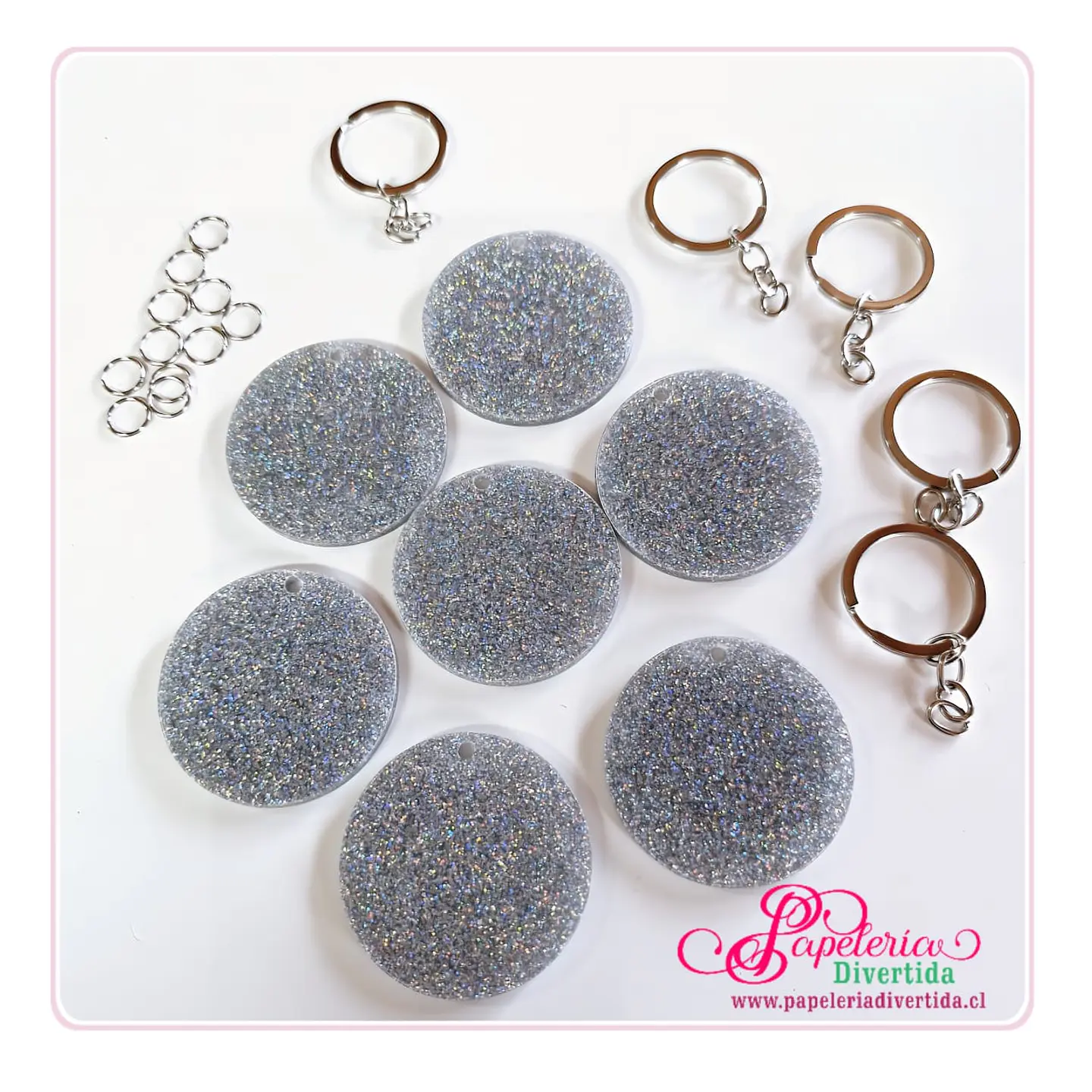 Acrilicos para llaveros Circulo 5cm Glitter Silver 1
