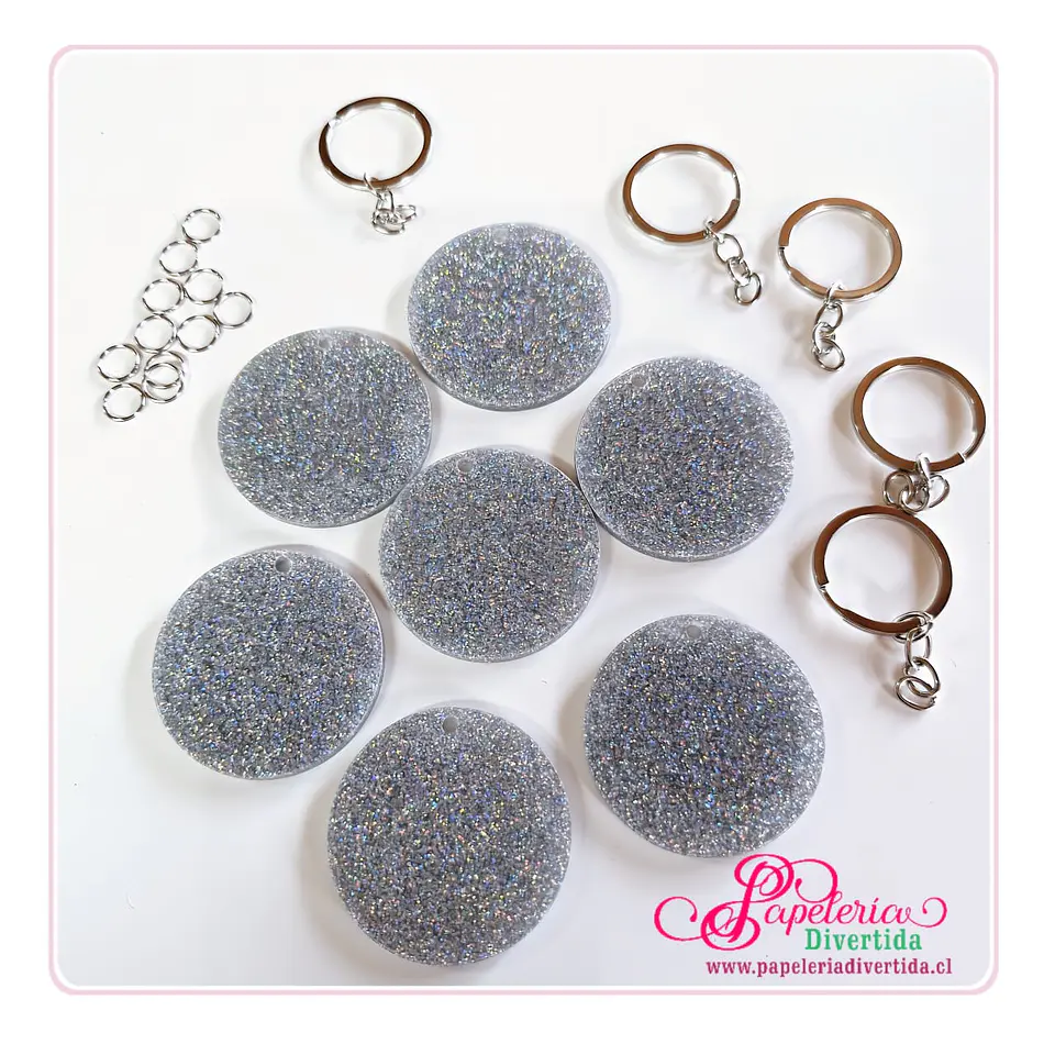 Acrilicos para llaveros Circulo 5cm Glitter Silver 1