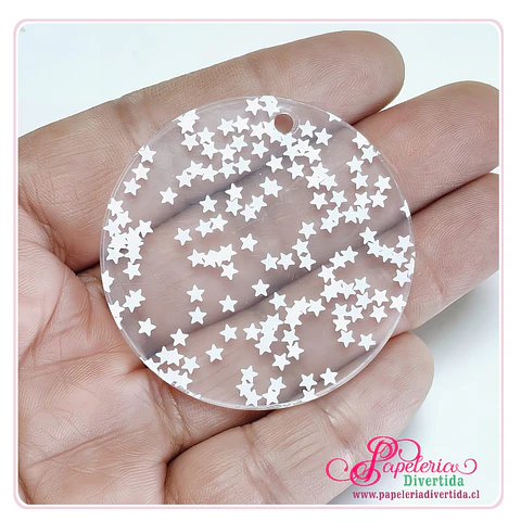 Acrilicos para llaveros Circulo 5cm Transparente Glitter Estrellas SIN ARGOLLAS