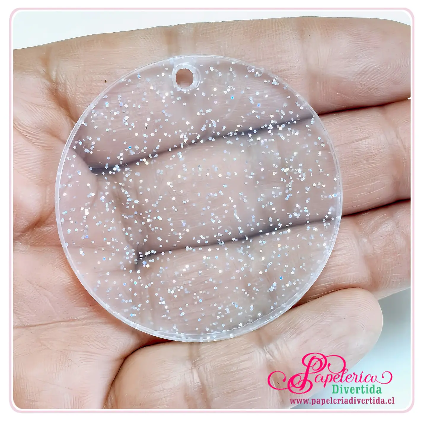 Acrílicos para llaveros Circulo 5cm Transparente Glitter Escarcha Rainbow SIN ARGOLLAS 1