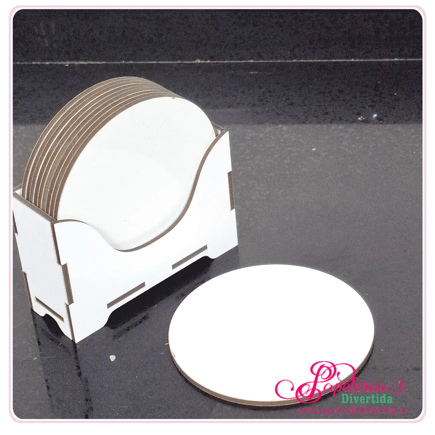 Set 10 posavasos redondos + cajita MDF Cristal 1