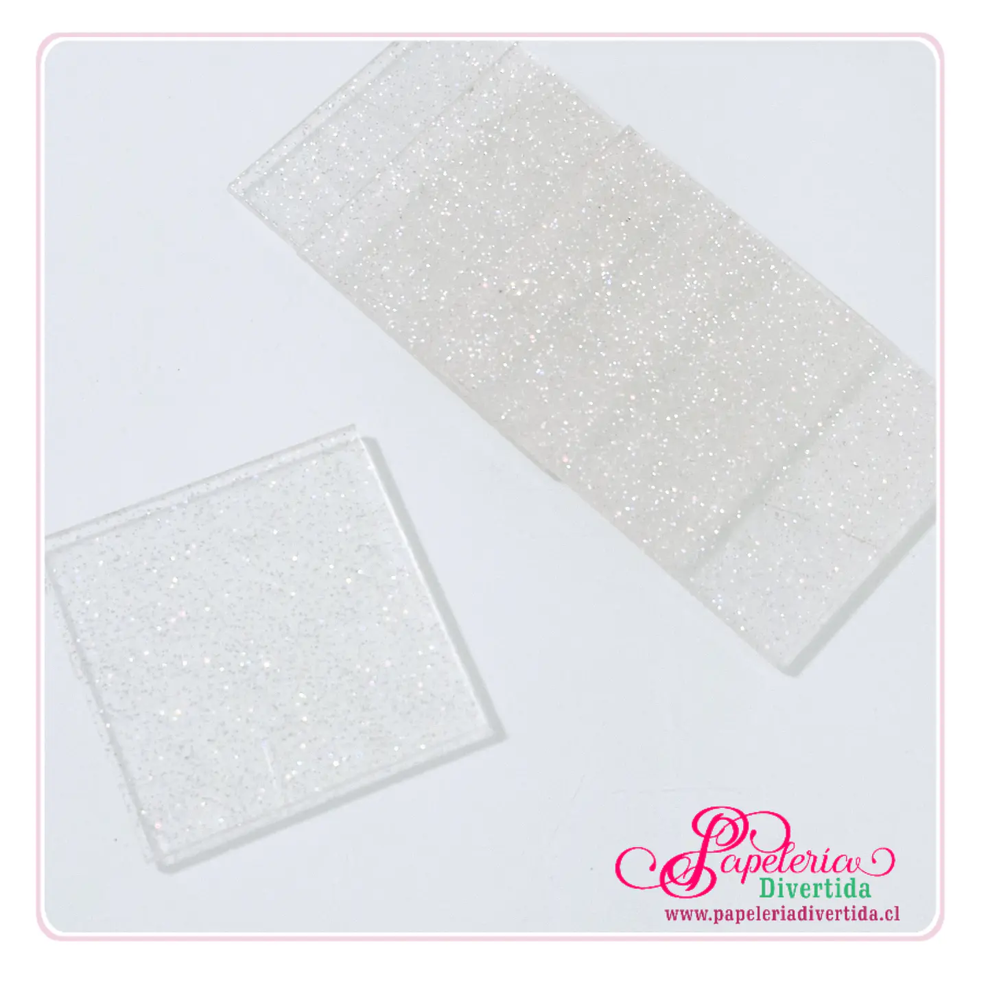 10 Cuadrados 7cm acrilico transparente glitter 1