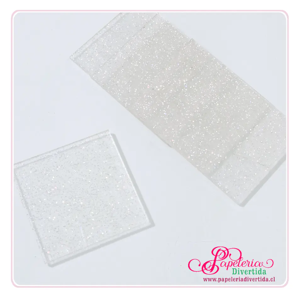 10 Cuadrados 7cm acrilico transparente glitter 1