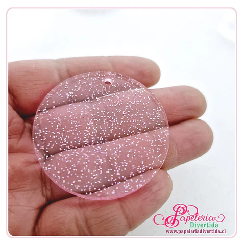  Circulo 5cm Transparente Glitter Pink SIN ARGOLLAS