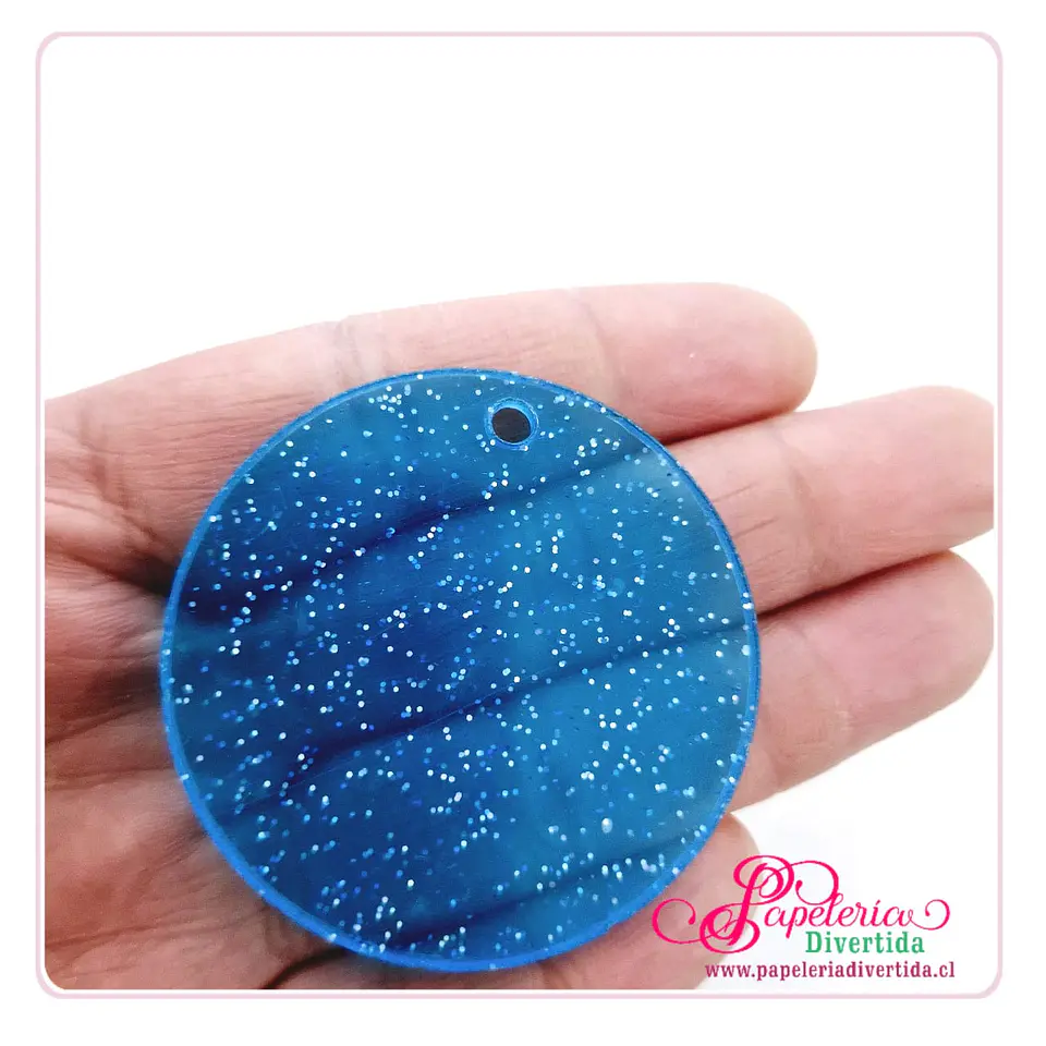 Círculos de acrílico 3mm Transparente Glitter Escarcha Blue (Celeste) 1