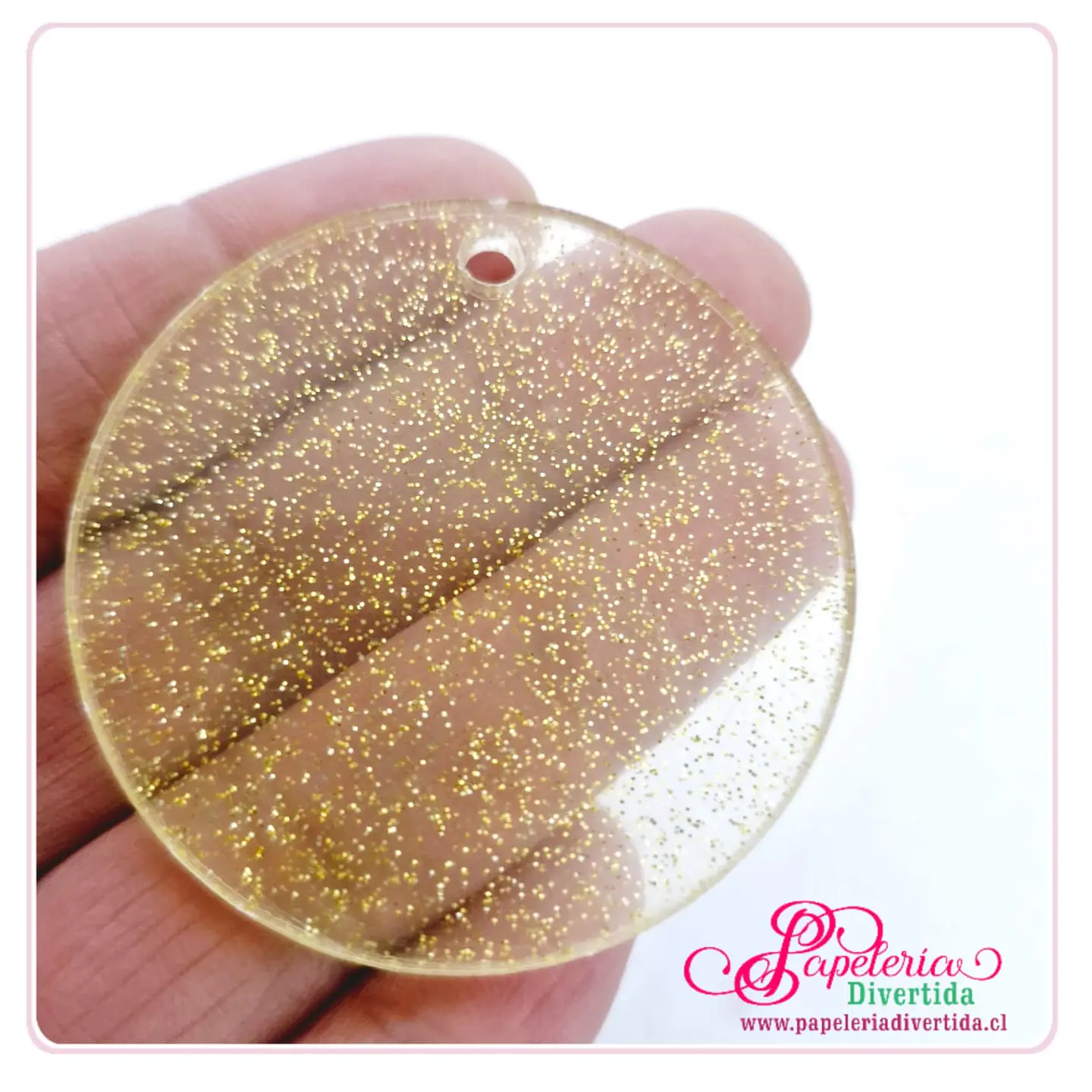 Círculos de acrílico 3mm Transparente Glitter Escarcha Gold (amarillo) 1