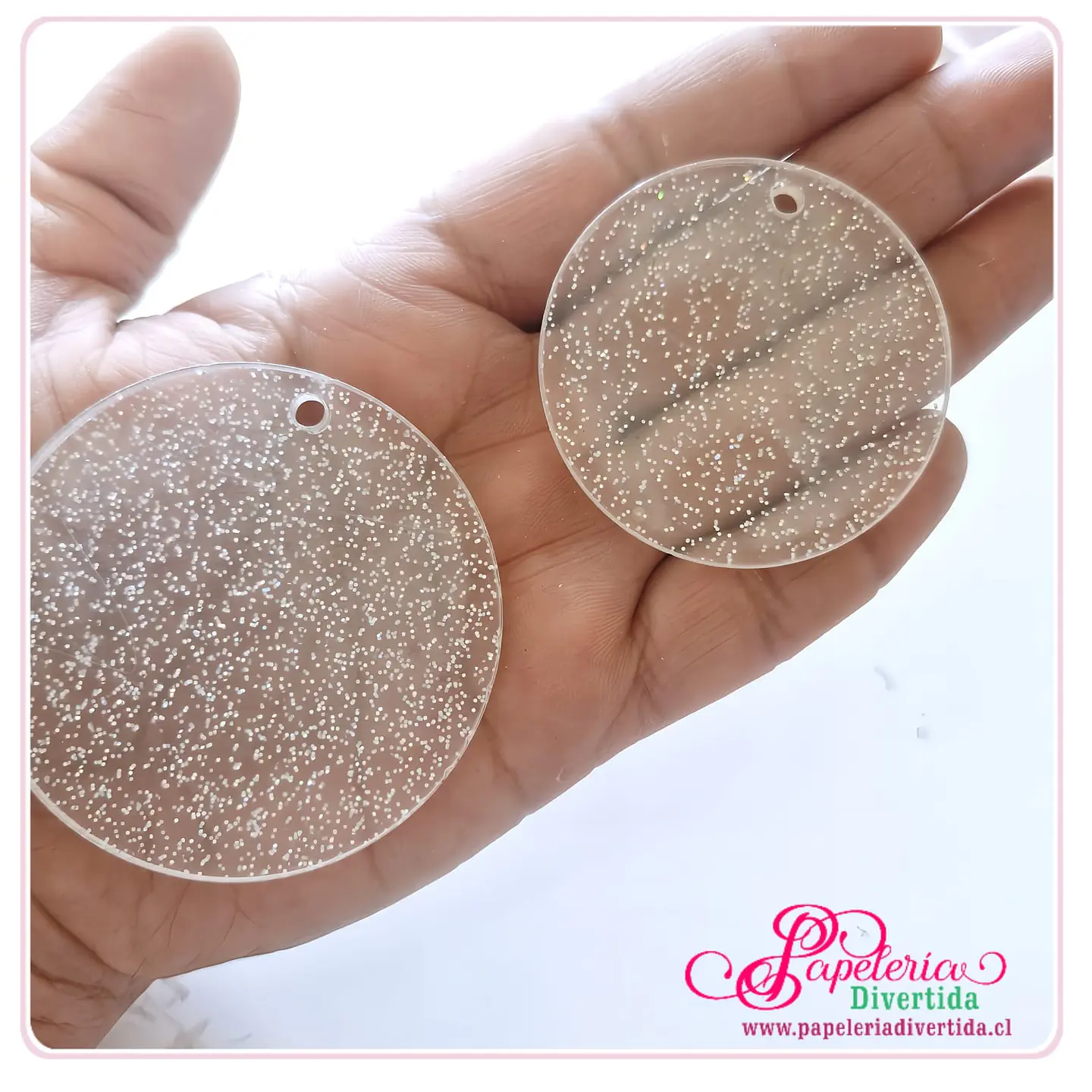 Acrílicos para llaveros Circulo 5cm Transparente Glitter Escarcha Rainbow SIN ARGOLLAS 2