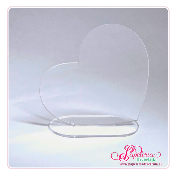 Galvano corazón acrilico trasparente 10cm con soporte 1