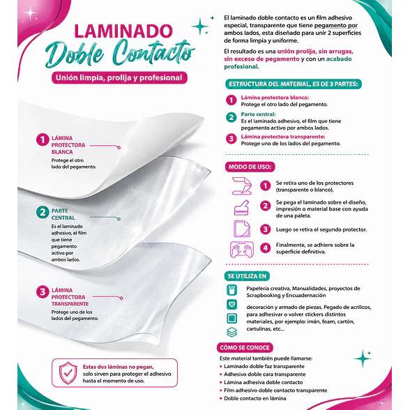 Rollo Doble contacto adhesivo transparente - Laminado Adhesivo doble contacto 2